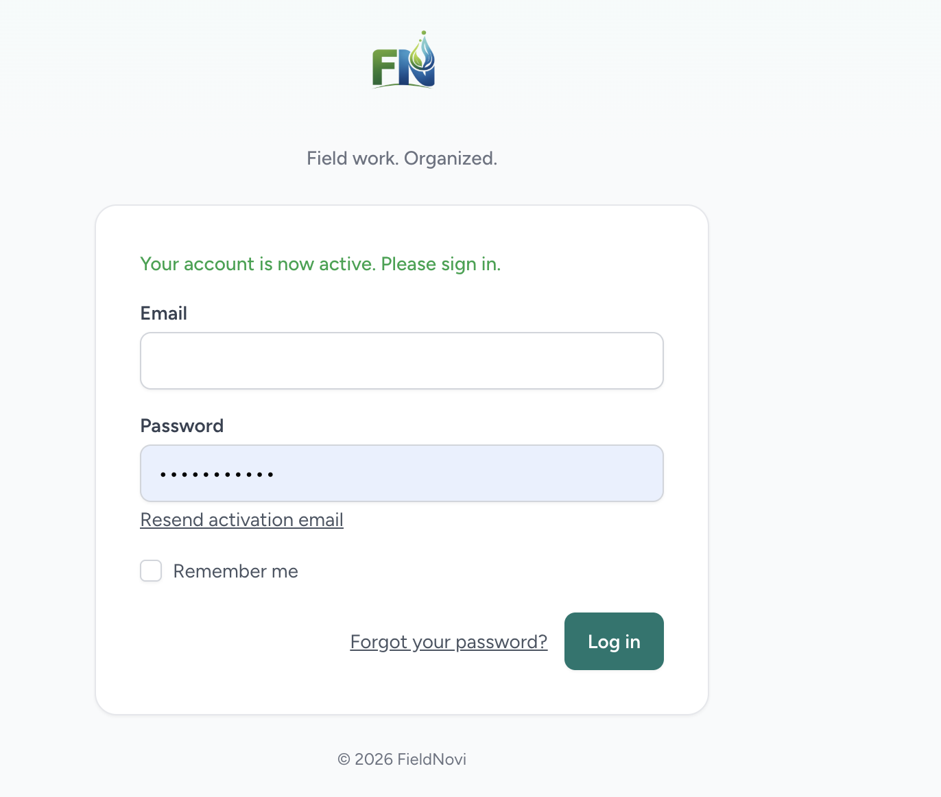After activation, sign in. Use Resend activation email if you need a new link.